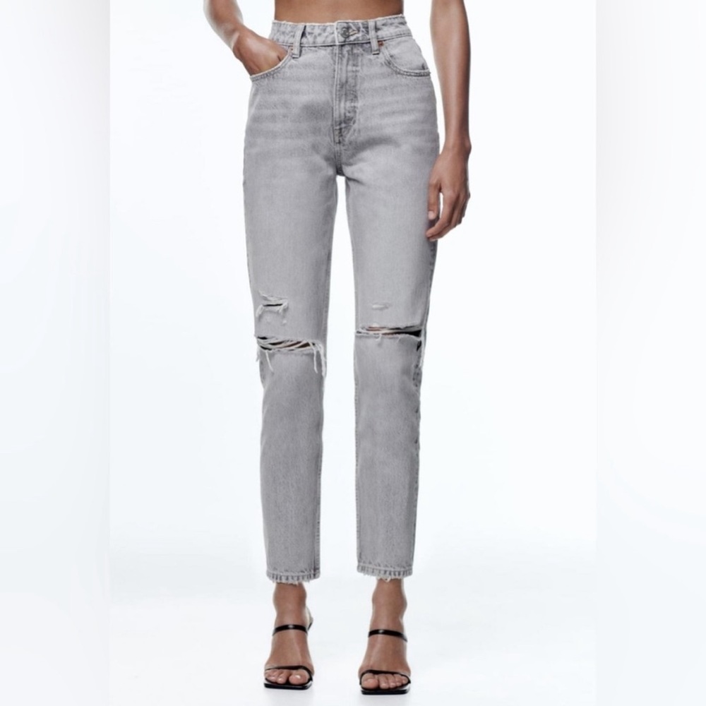 Zara•Gray High Waisted Distressed Jeans